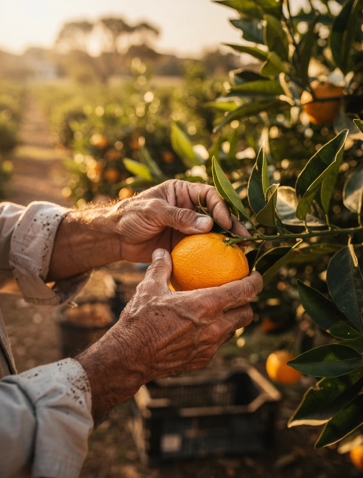 Citrus farmer hand-picking