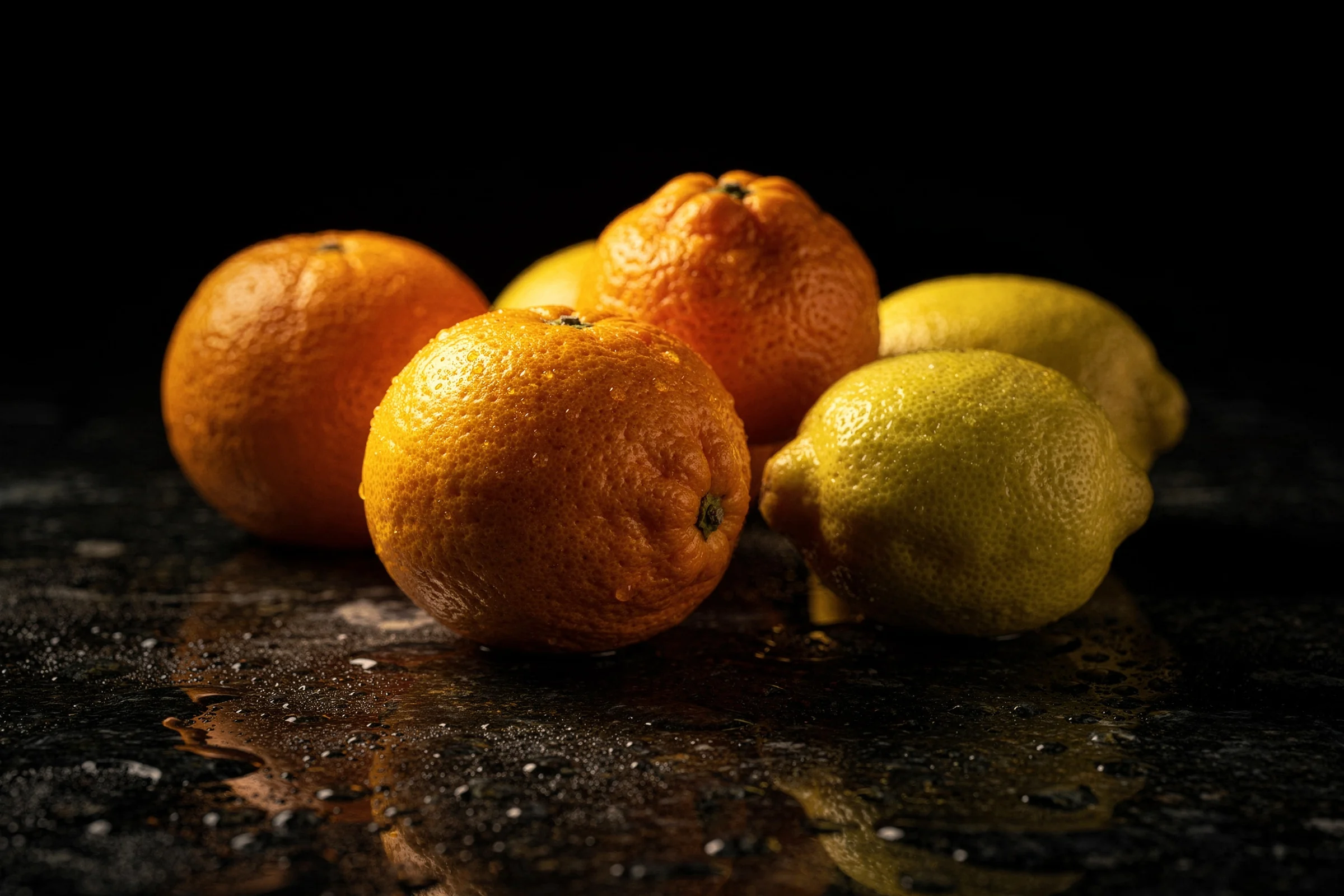 Citrus on dark stone